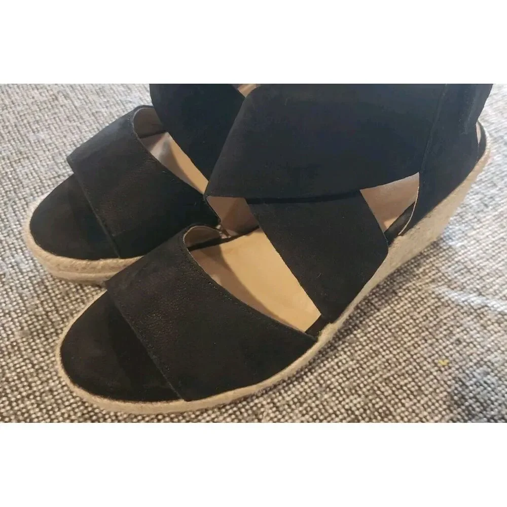 Soul Naturalizer Oshay Wedge Womans Size 8 Black Leather Espadrille Sandal‎